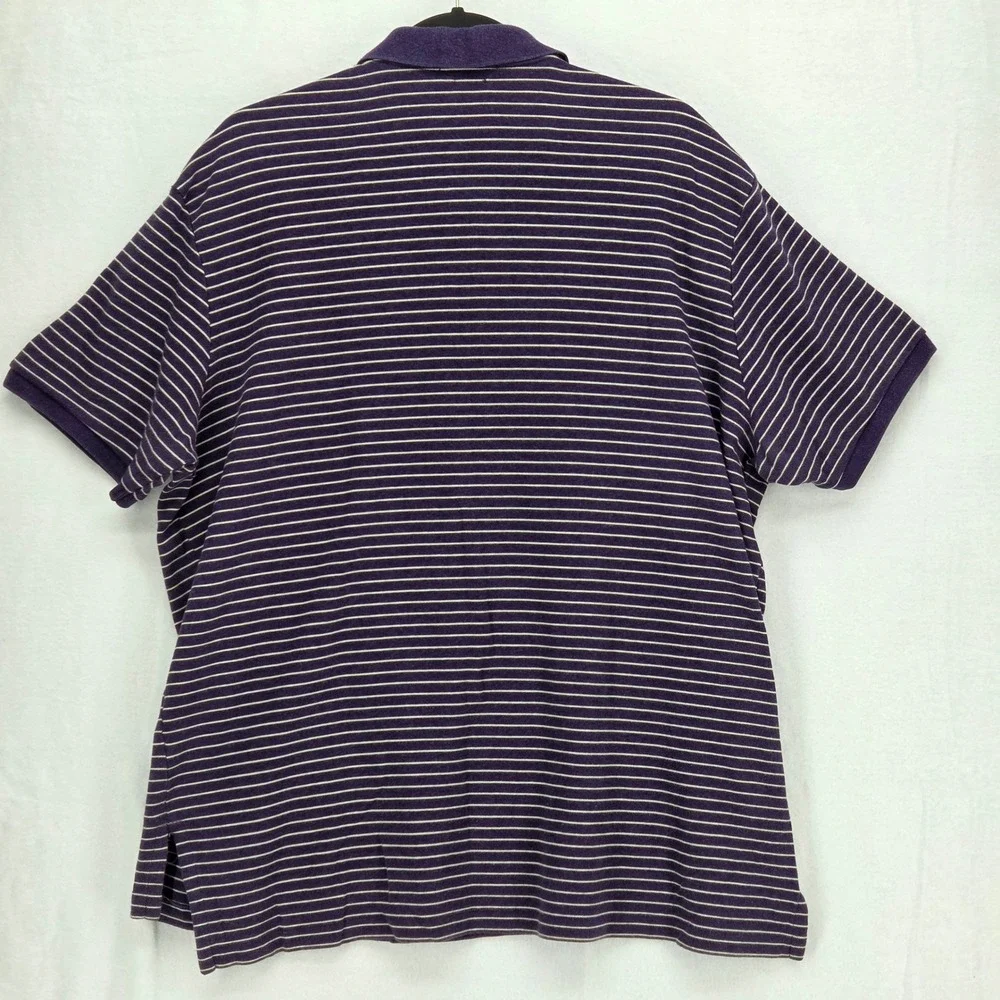 Polo Ralph Lauren Men XXL Heavy Polo Shirt Striped‎ Purple Custom Fit Cotton
